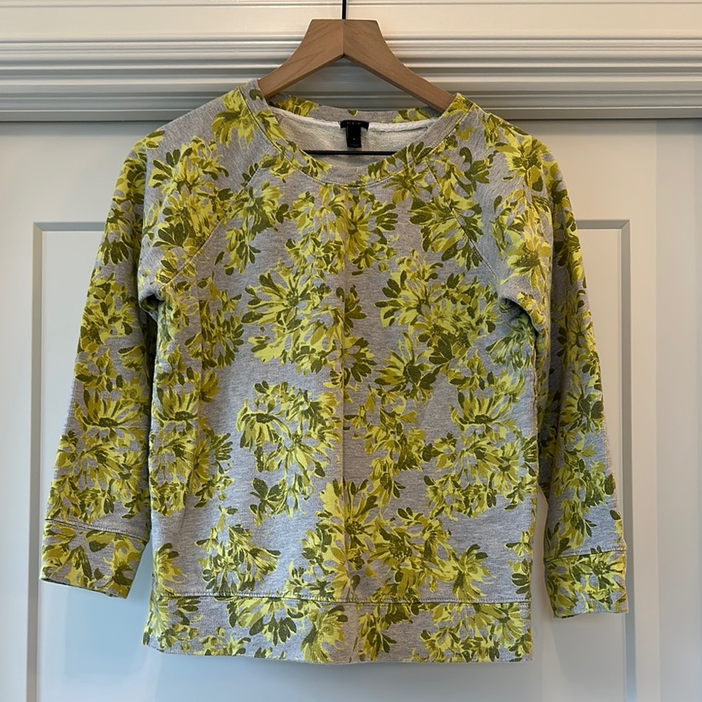 Women’s Small J Crew Floral Gray and Green Sweatshirt